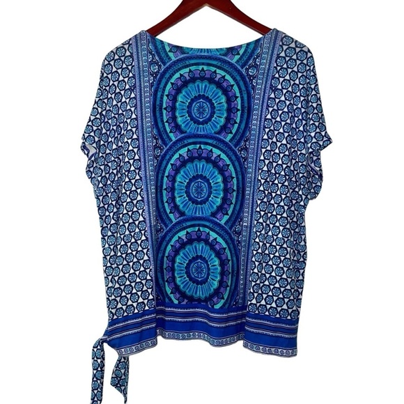 Chicos medallion boho t-shirt artsy tee tie side blue purple scoop neck XL 3 - Picture 2 of 5